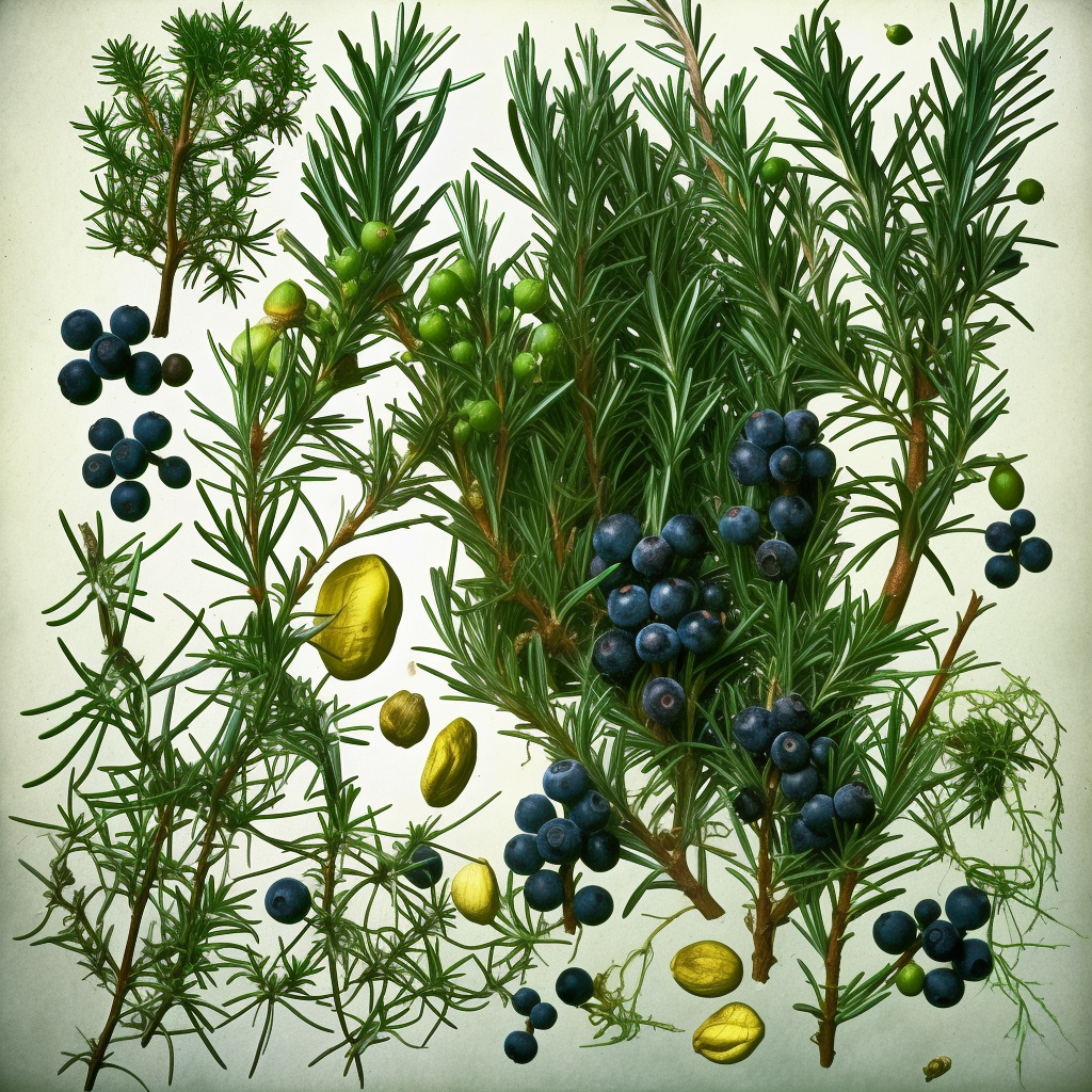 Juniper recreation of antique medicinal plants image